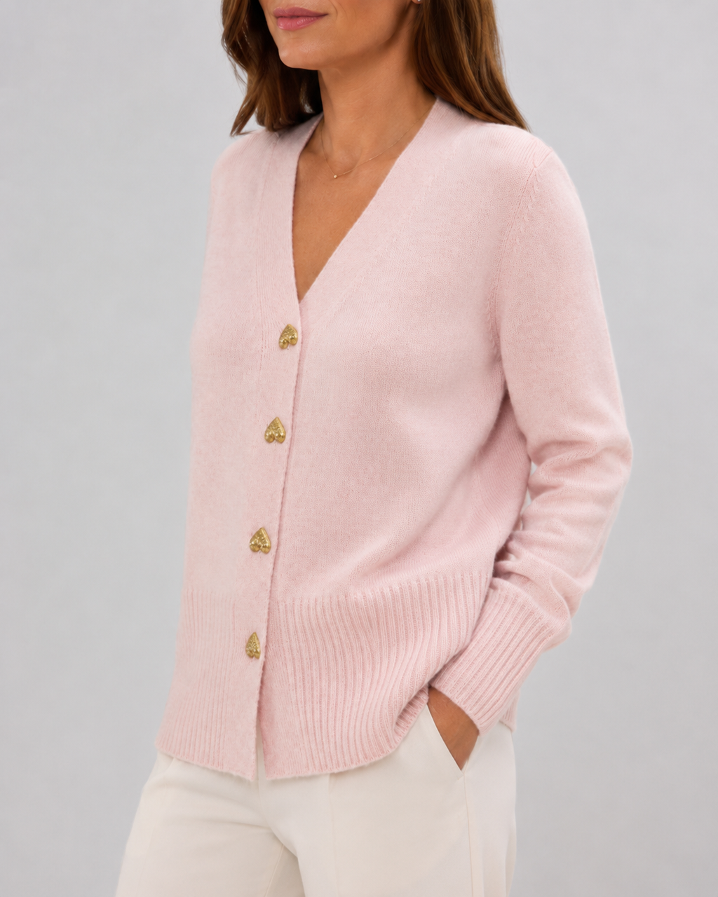 Women's Heart Button Up V Neck Knit Cardigan