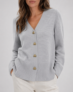 Women's Heart Button Up V Neck Knit Cardigan