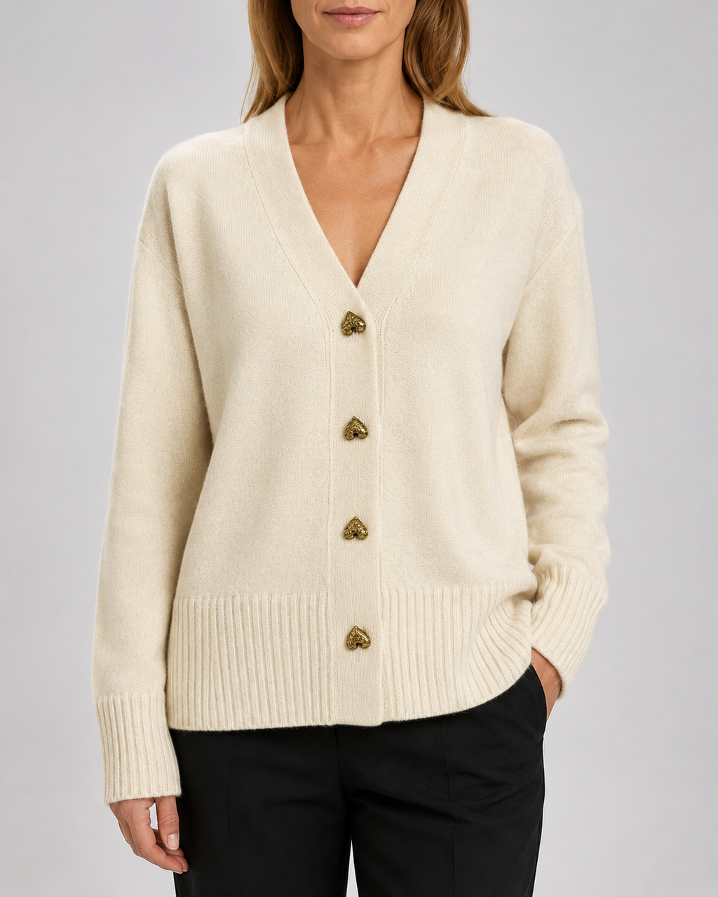Women's Heart Button Up V Neck Knit Cardigan