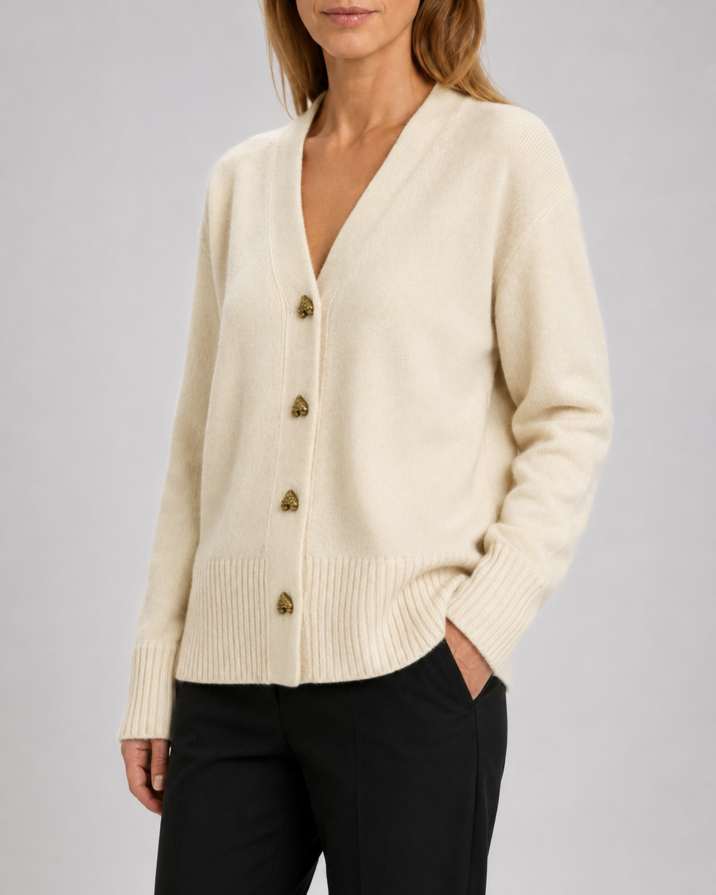 Women's Heart Button Up V Neck Knit Cardigan