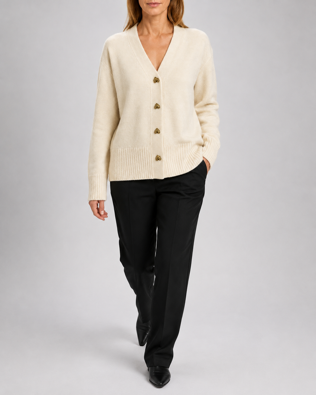 Women's Heart Button Up V Neck Knit Cardigan