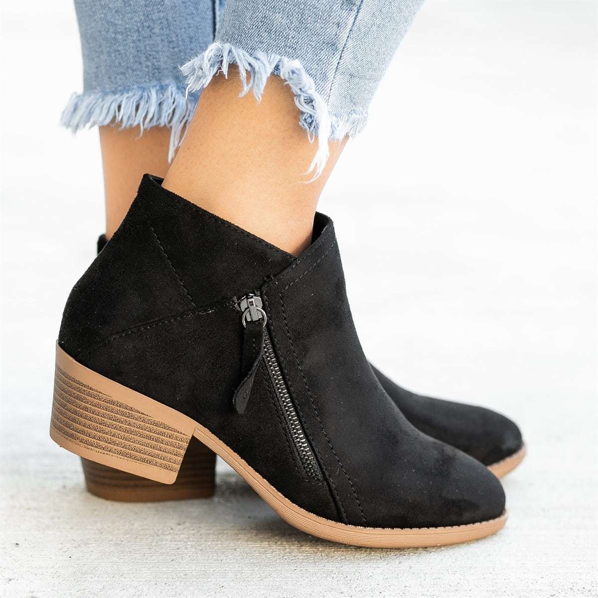 Women's Heeled Suede Look Ankle Boots