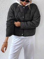 Women's Hexagon Quilted Jacket with Round Neck and Snap Front