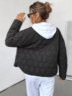 Women's Hexagon Quilted Jacket with Round Neck and Snap Front