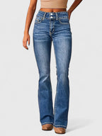 Women's High Waisted Flared Jeans with Double Button Waist