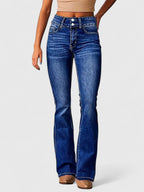 Women's High Waisted Flared Jeans with Double Button Waist
