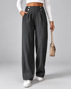 Dark grey high waisted wide leg office trousers front