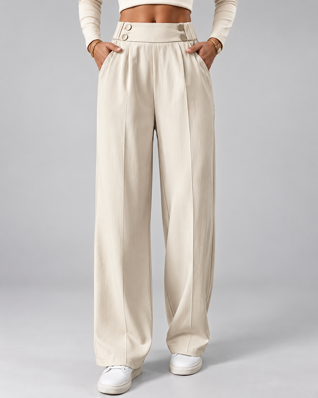 Beige office trousers side view