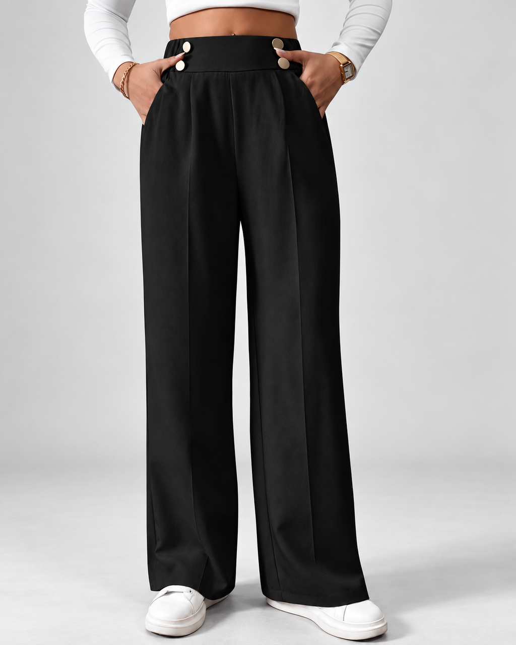 Black office trousers full length