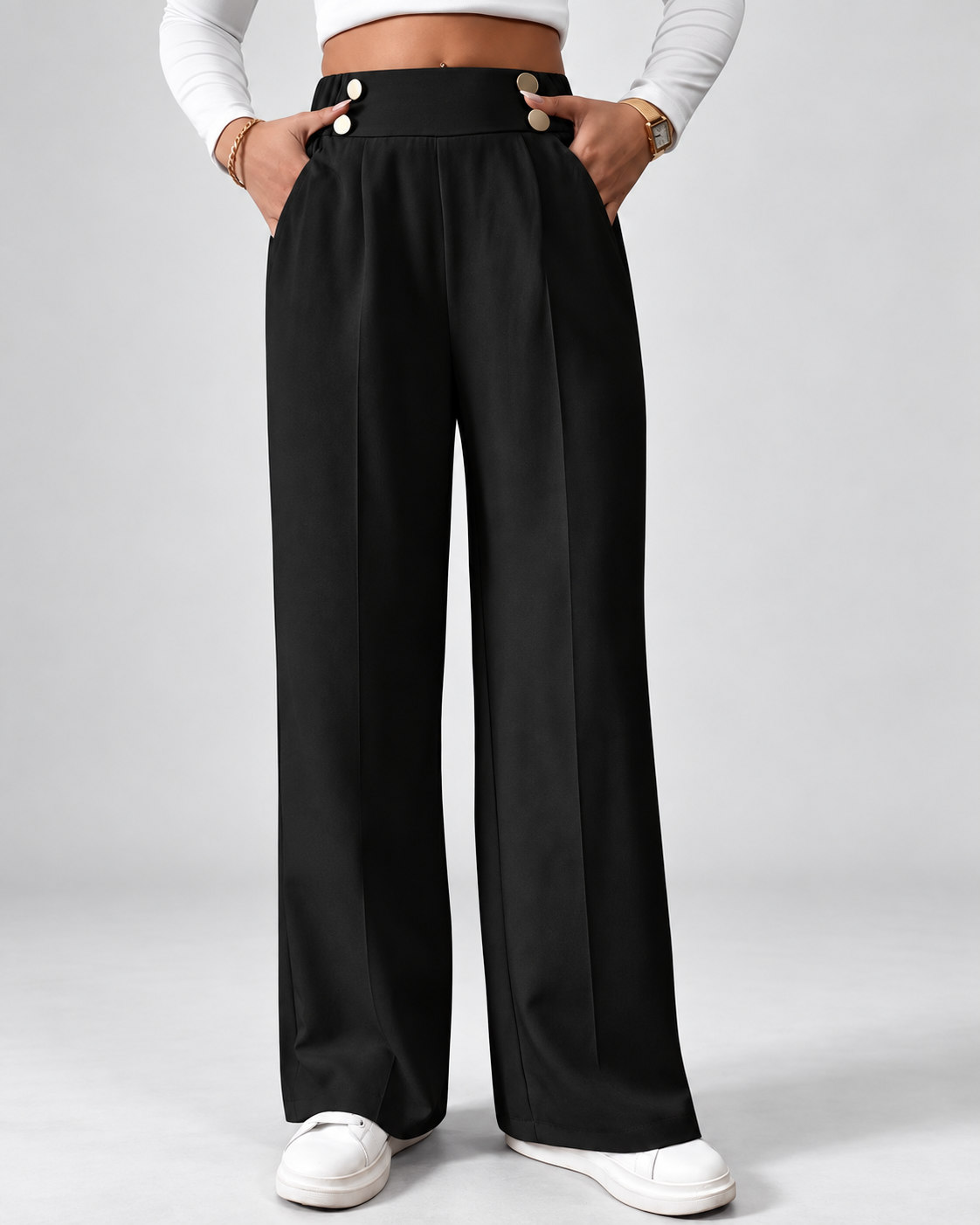 Black office trousers full length