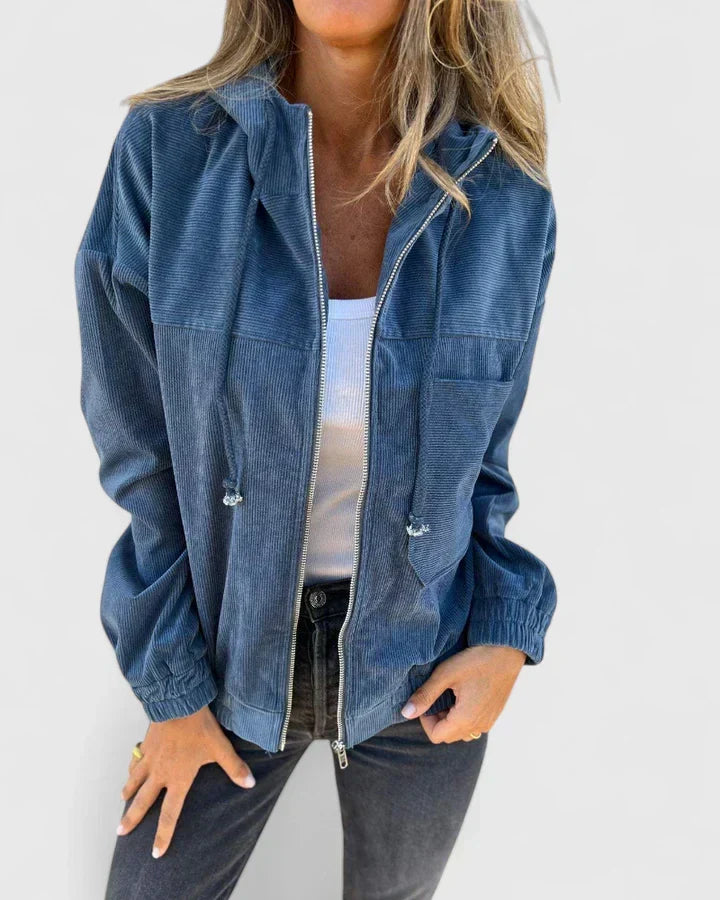 Women's Hooded Corduroy Jacket - Blue