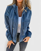 Women's Hooded Corduroy Jacket - Blue