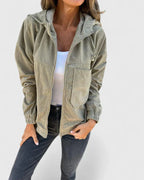 Women's Hooded Corduroy Jacket - Green