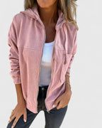 Women's Hooded Corduroy Jacket - Pink