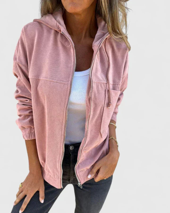 Women's Hooded Corduroy Jacket - Pink