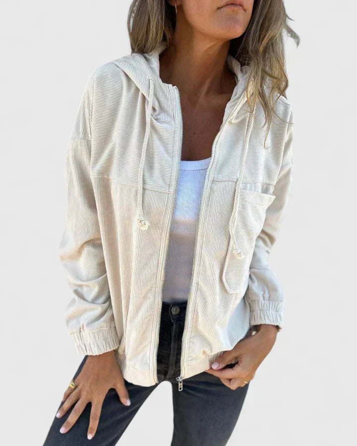 Women's Hooded Corduroy Jacket - White