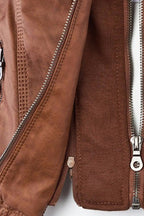 Women's Hooded Faux Leather Jacket with Zip Up and Pockets