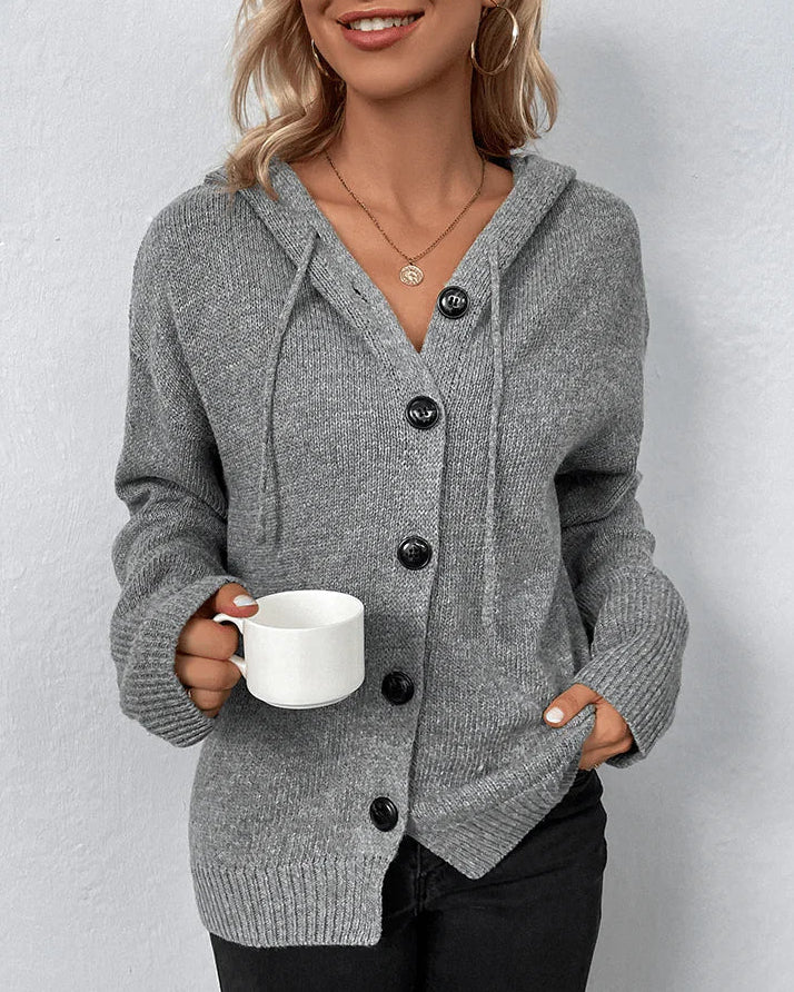 Women's Hooded Knit Cardigan with Button Front