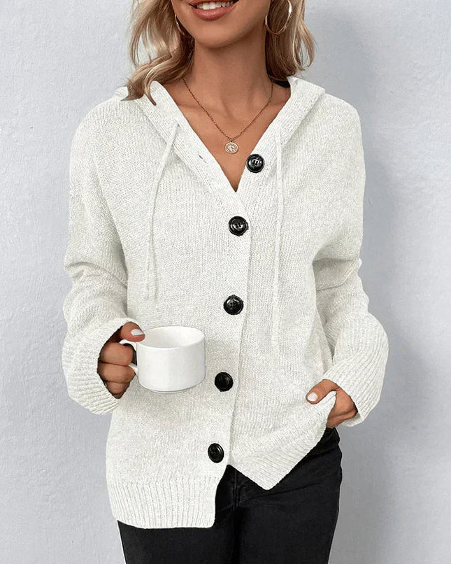 Women's Hooded Knit Cardigan with Button Front