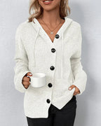 Women's Hooded Knit Cardigan with Button Front