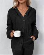 Women's Hooded Knit Cardigan with Button Front