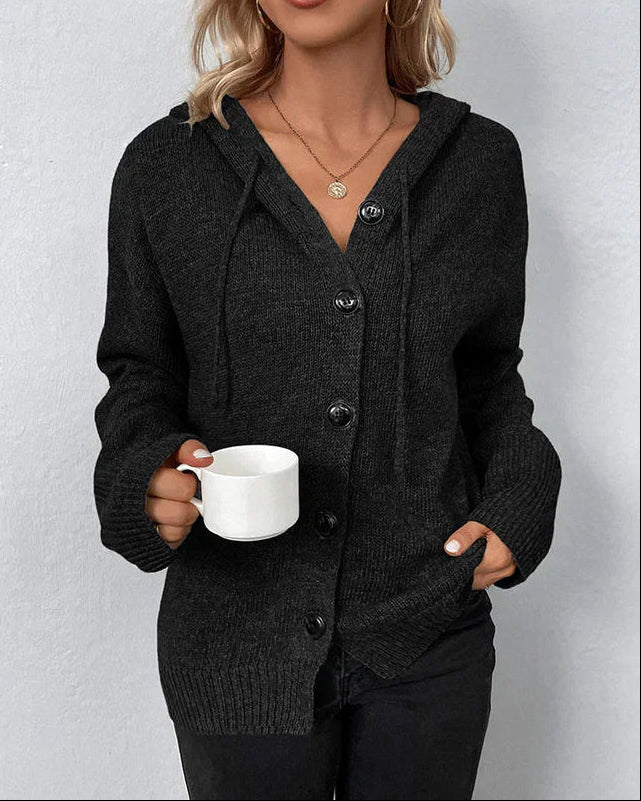 Women's Hooded Knit Cardigan with Button Front