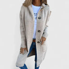 Women's Hooded Longline Ribbed Cardigan with Button Front and Pockets