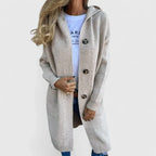 Women's Hooded Longline Ribbed Cardigan with Button Front and Pockets