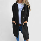 Women's Hooded Longline Ribbed Cardigan with Button Front and Pockets