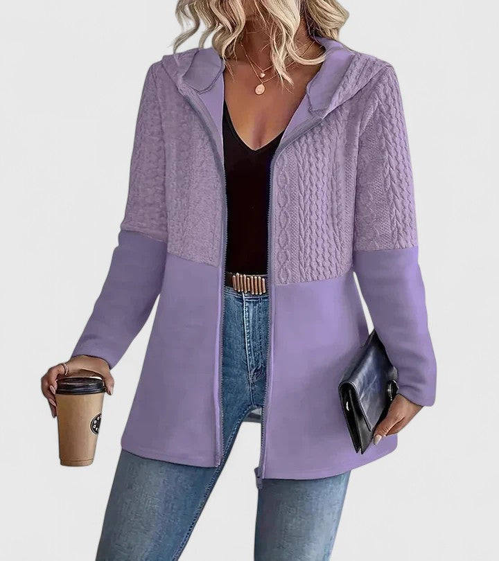 Women's Hooded Cable Jacket with Zip Front