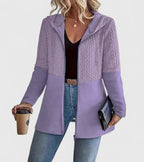 Women's Hooded Cable Jacket with Zip Front