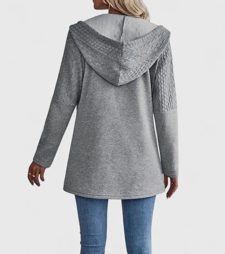 Women's Hooded Cable Jacket with Zip Front