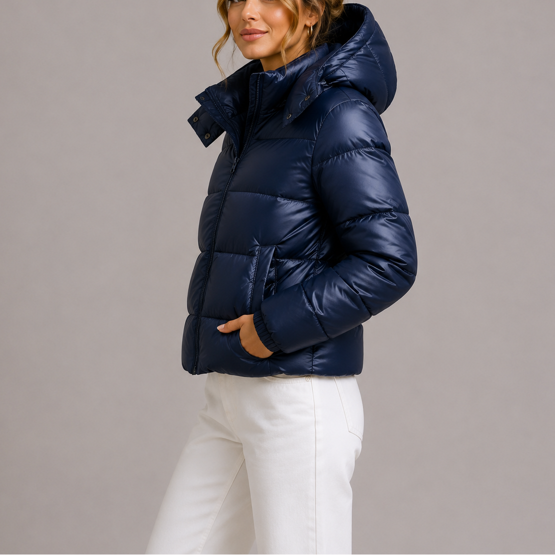 Women's hooded quilted puffer jacket, lightweight padded zip-front coat
