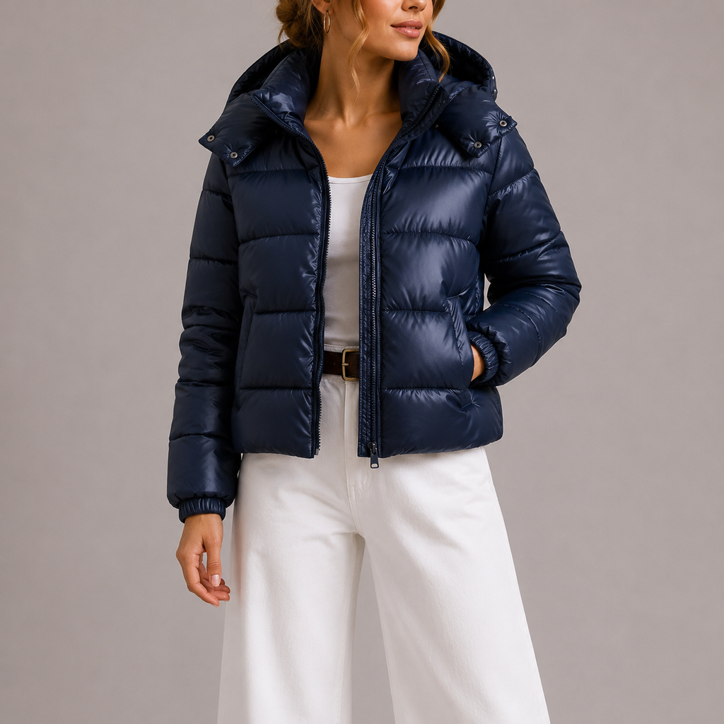 Women's hooded quilted puffer jacket, lightweight padded zip-front coat