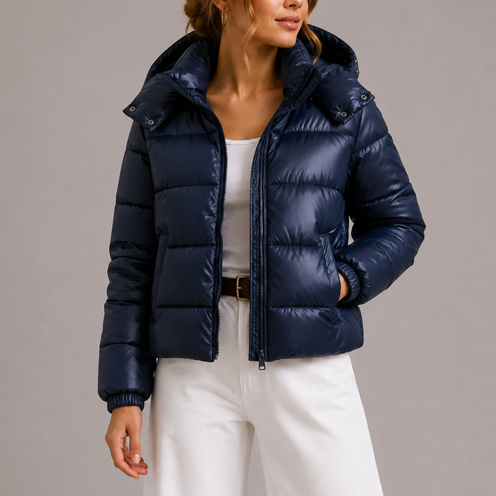 Women's Lightweight Hooded Puffer Jacket with Zip Front and Pockets