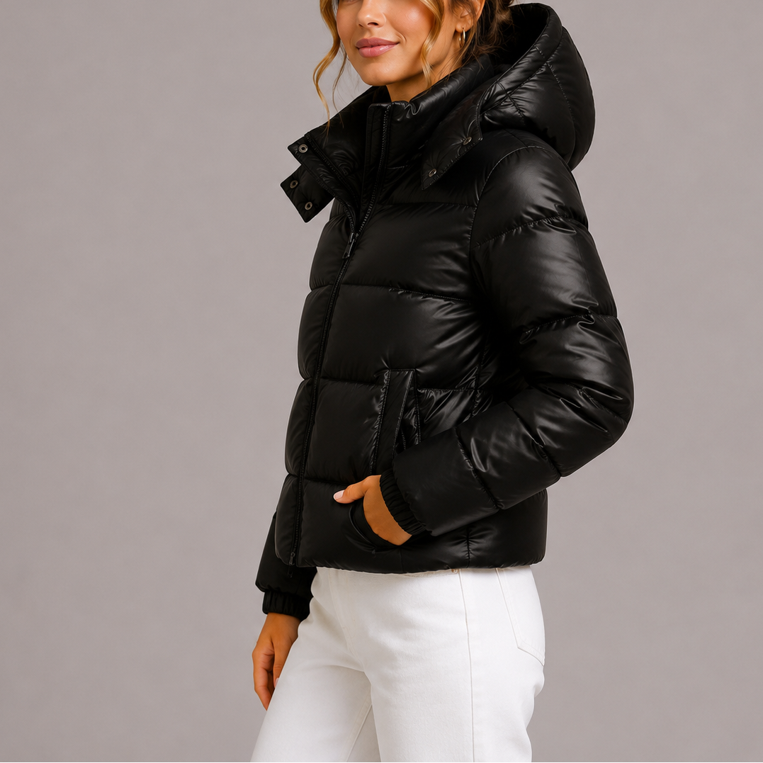 Women's hooded quilted puffer jacket, lightweight padded zip-front coat