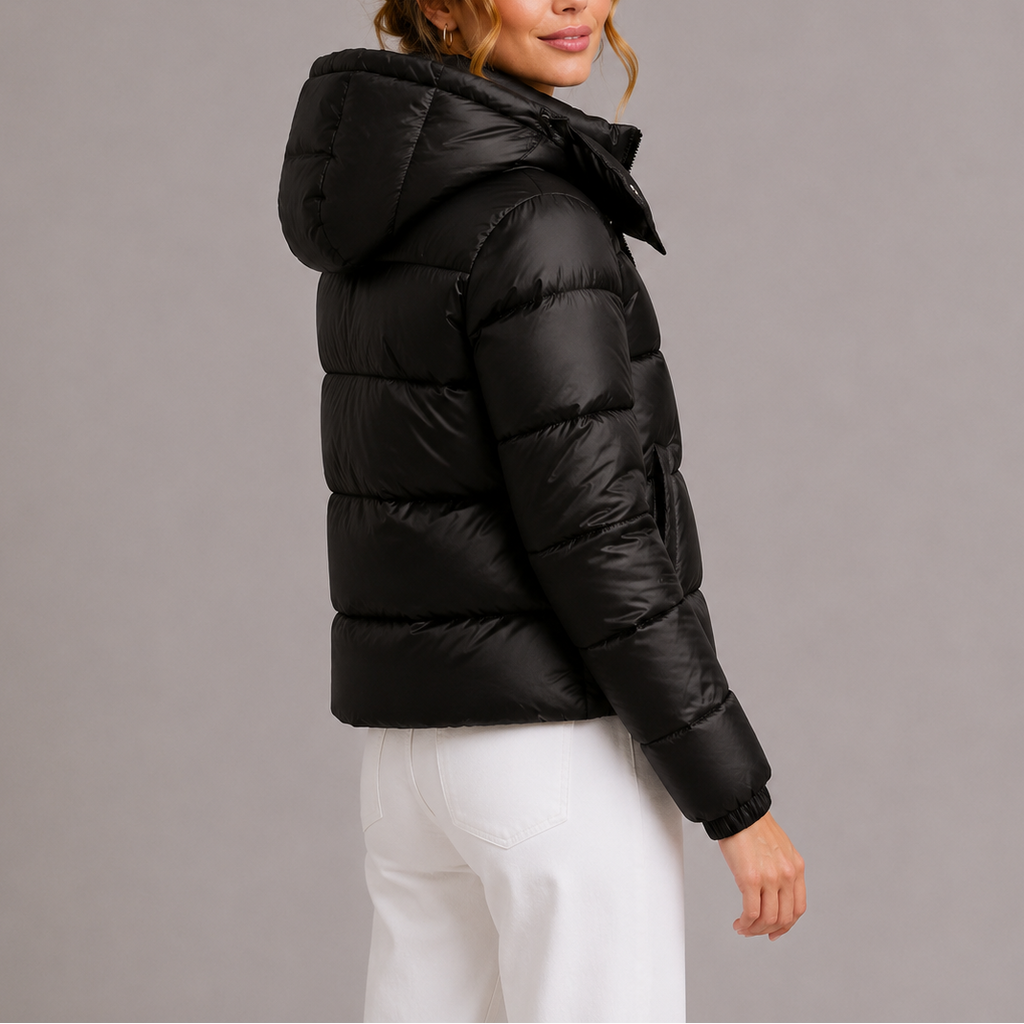 Women's hooded quilted puffer jacket, lightweight padded zip-front coat