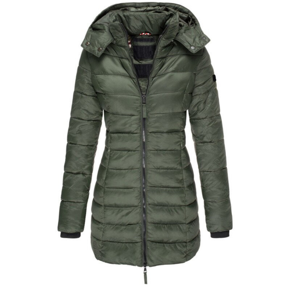 Women's Puffer Coat with Detachable Hood and Zip Front