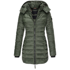 Women's Puffer Coat with Detachable Hood and Zip Front