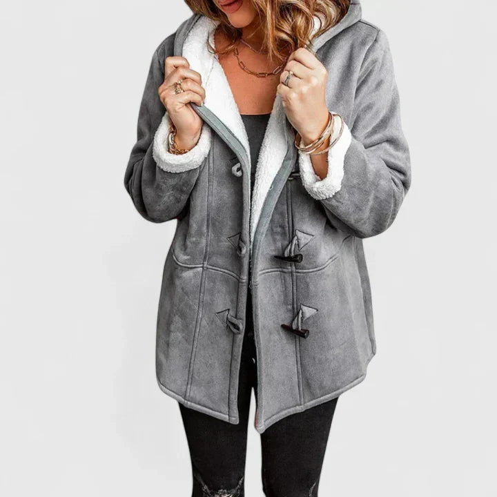 Women's Hooded Sherpa Lined Coat with Toggle Front