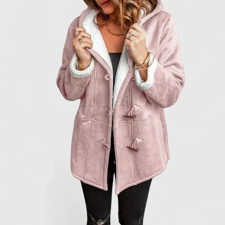 Women's Hooded Sherpa Lined Coat with Toggle Front