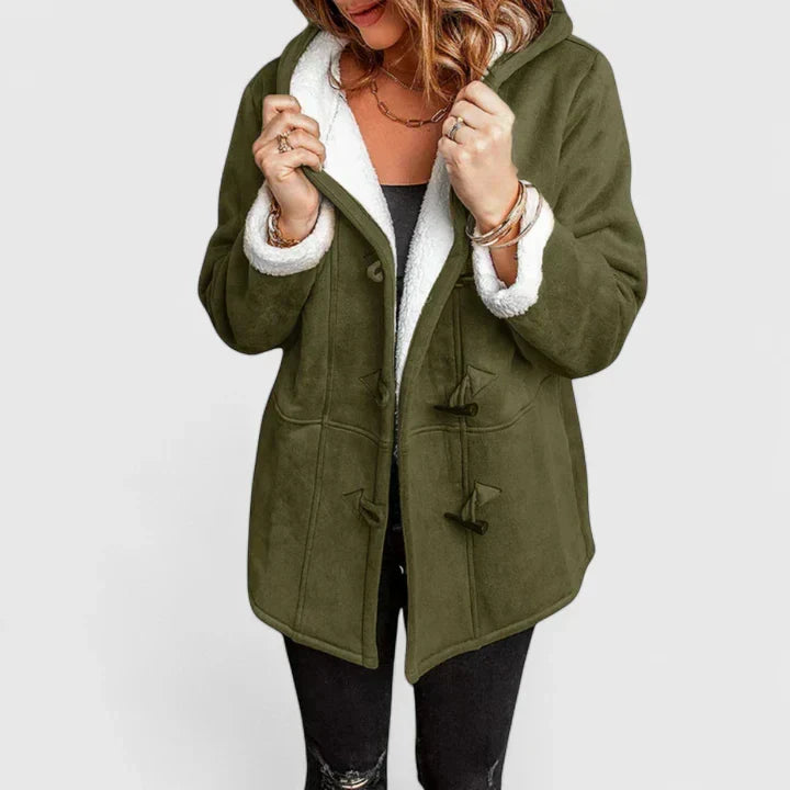 Women's Hooded Sherpa Lined Coat with Toggle Front