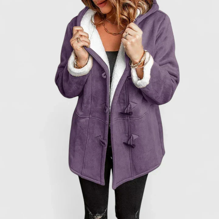 Women's Hooded Sherpa Lined Coat with Toggle Front