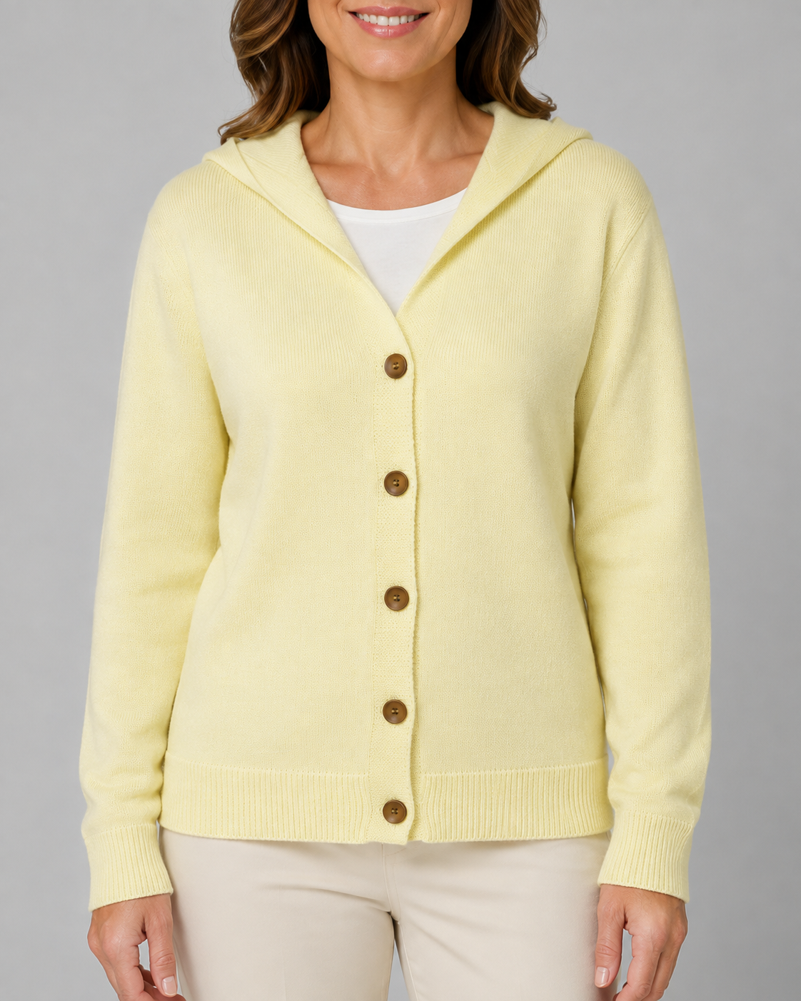 Women's Hooded Button Up V Neck Relaxed Knit Cardigan