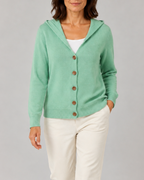 Women's Hooded Button Up V Neck Relaxed Knit Cardigan