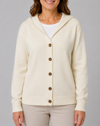 Women's Hooded Button Up V Neck Relaxed Knit Cardigan