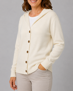 Women's Hooded Button Up V Neck Relaxed Knit Cardigan