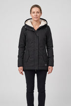 Women's Hooded Padded Coat with Sherpa Lining and Zip Front