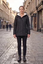 Women's Hooded Padded Coat with Sherpa Lining and Zip Front