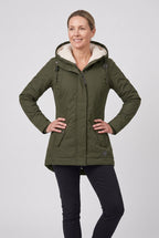 Women's Hooded Padded Coat with Sherpa Lining and Zip Front